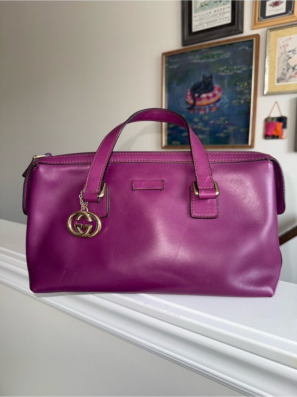 Gucci Purple Leather Top-Handle Satchel with Gold-Tone Logo Charm - Picture 7 of 13